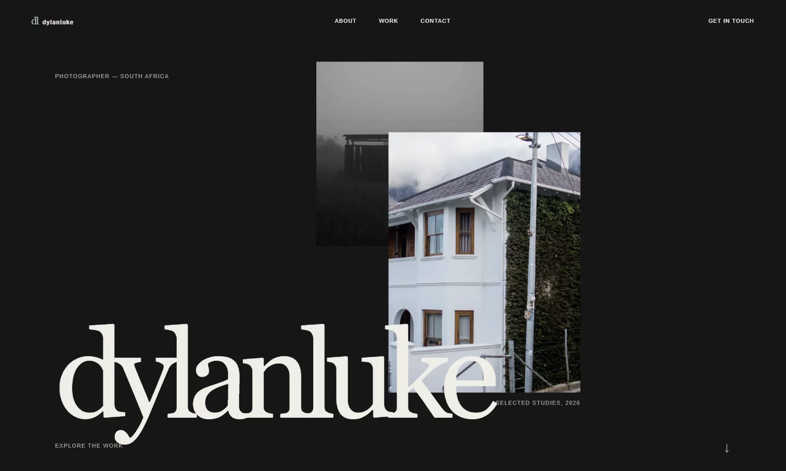 Dylan Luke Photography homepage with layered architectural photographs and large Dylan Luke lettering